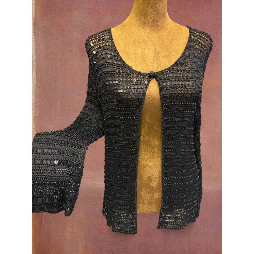 Whimsigoth Hannah Montana Festival Rave Sequin Crochet Grunge Boho Cardigan Top